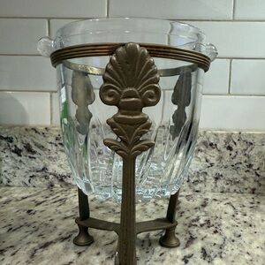 Brass Footed Holder with Crystal Ice Bucket